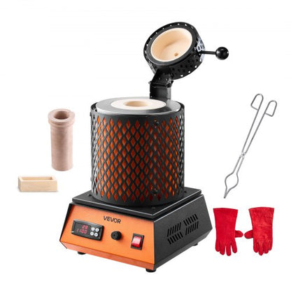 Elektrisk smältugn, 1350W elektrisk smältugnssats, 2102℉/1150℃ metallsmältmaskin med 3kg keramisk degel, guldsmältningssats för smyckestillverkning, metallstänger, metallkomponenter