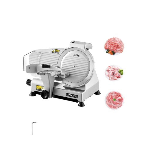 Kommersiell köttskärare, 10-tums elektrisk delikatesskärare, 180W köttskärare med ett premium 65Mn-blad, 0-0,4 tum justerbar tjocklek, matskärmaskin för kött, grönsaker, hårt bröd, ost
