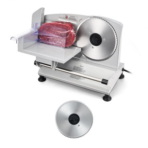 Meat Slicer, 150W Electric Deli Slicer Machine with 170 mm Sharp Blade, Home Meat-Slicer with 65-90 RPM Slicing Speed, 0-15 mm Adjustable Thickness, for Frozen Meat, Ham, Baguett & Prime Steak
