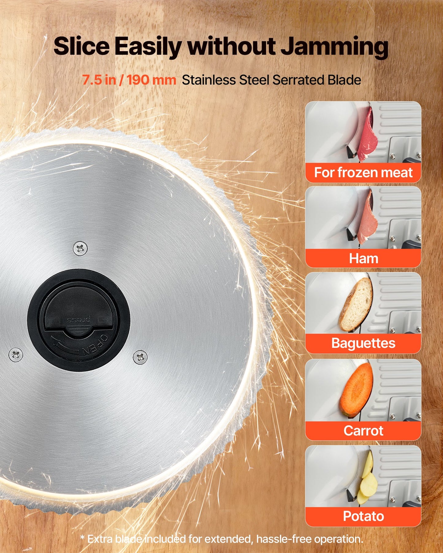 Meat Slicer, 200W Electric Deli Slicer Machine with 190 mm Sharp Blade, Home Meat-Slicer with 70-100 RPM Slicing Speed, 0-15 mm Adjustable Thickness, for Frozen Meat, Ham, Baguett & Prime Steak