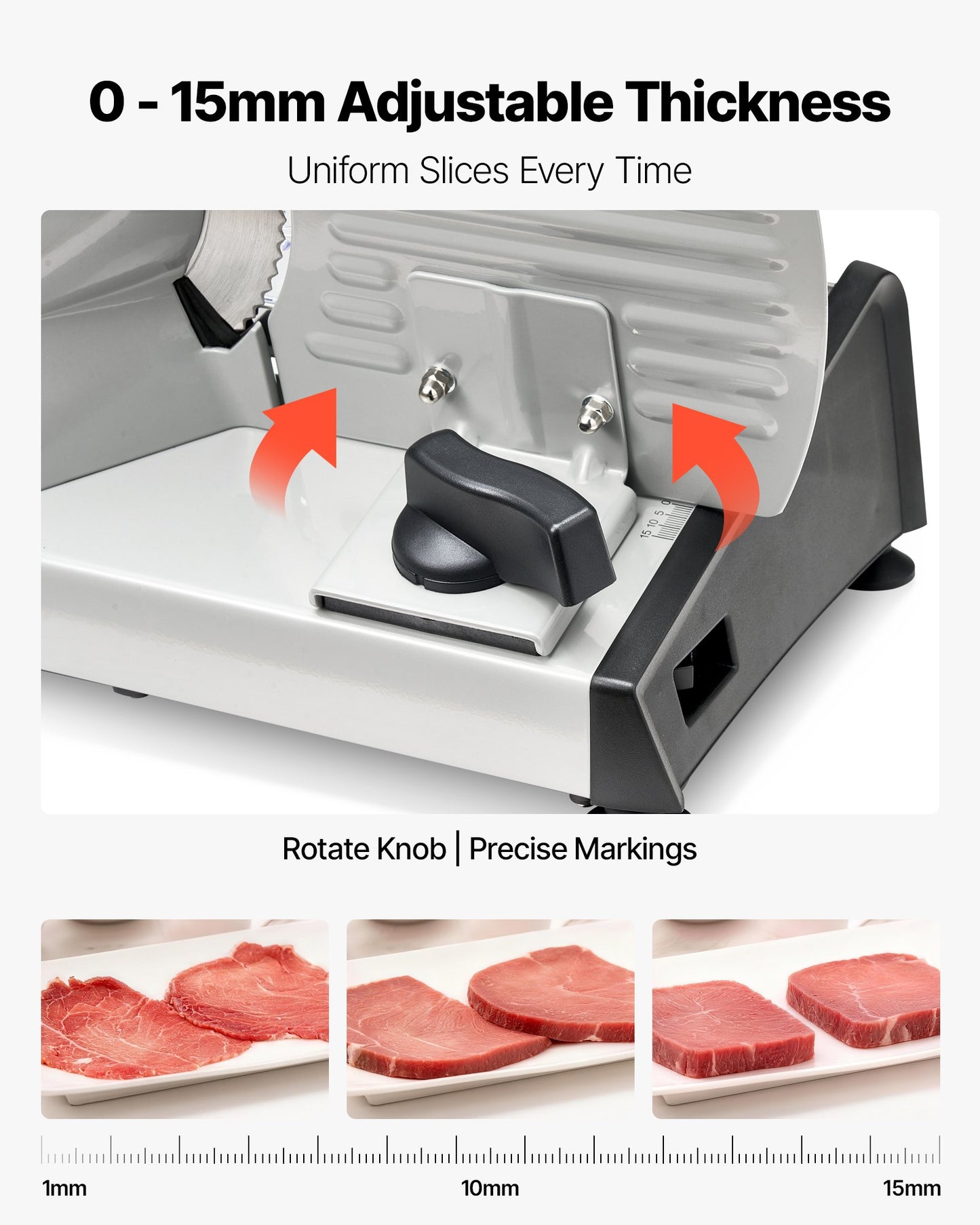 Meat Slicer, 200W Electric Deli Slicer Machine with 190 mm Sharp Blade, Home Meat-Slicer with 70-100 RPM Slicing Speed, 0-15 mm Adjustable Thickness, for Frozen Meat, Ham, Baguett & Prime Steak