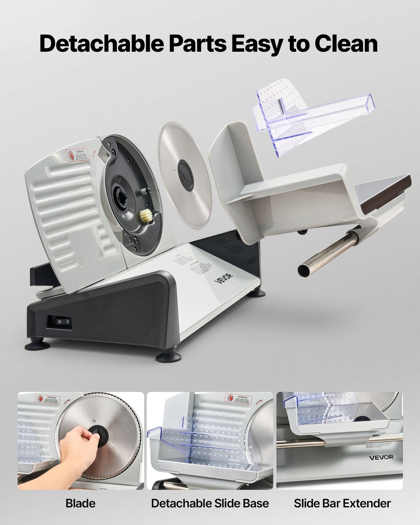 Meat Slicer, 200W Electric Deli Slicer Machine with 190 mm Sharp Blade, Home Meat-Slicer with 70-100 RPM Slicing Speed, 0-15 mm Adjustable Thickness, for Frozen Meat, Ham, Baguett & Prime Steak