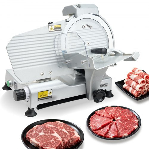 Commercial Meat Slicer, 320W Electric Deli Slicer Machine with 250 mm Sharp Blade, Meat-Slicer with 450 RPM Slicing Speed, 0-10 mm Adjustable Thickness, for Frozen Meat, Ham, Baguett & Steak