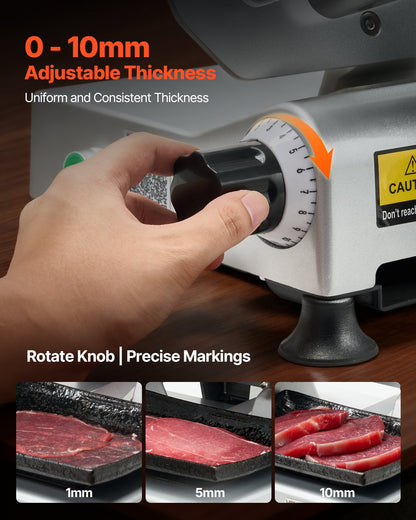 Commercial Meat Slicer, 320W Electric Deli Slicer Machine with 250 mm Sharp Blade, Meat-Slicer with 450 RPM Slicing Speed, 0-10 mm Adjustable Thickness, for Frozen Meat, Ham, Baguett & Steak