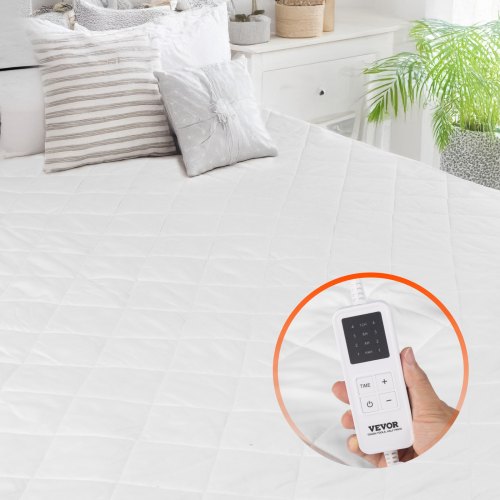 Uppvärmd madrass, 150 x 80 cm, elektrisk sängvärmare med 4 värmeinställningar, 12-timmars timer, 8 timmars automatisk avstängning, djupa, runtomgående elastiska fickor i borstat tyg, elektriska madraslakan