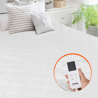 Uppvärmd madrass, 150 x 80 cm, elektrisk sängvärmare med 4 värmeinställningar, 12-timmars timer, 8 timmars automatisk avstängning, djupa, runtomgående elastiska fickor i borstat tyg, elektriska madraslakan