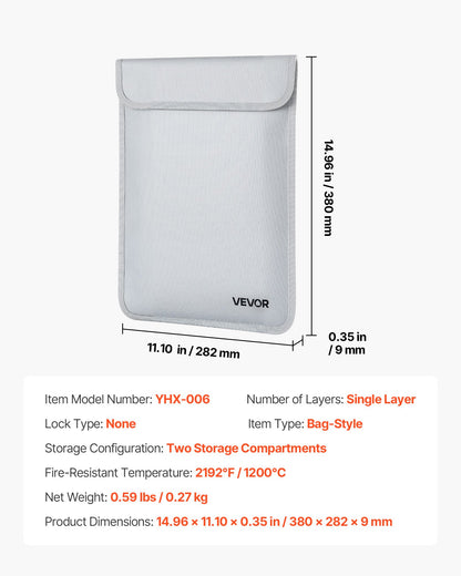 Brandsäker dokumentväska, 1200 ℉ värmeisolerad brandsäker och vattentät väska med slät dragkedja, bärbar filförvaringsorganisatör för hemmakontor och resor, för pass, viktiga dokument, filer