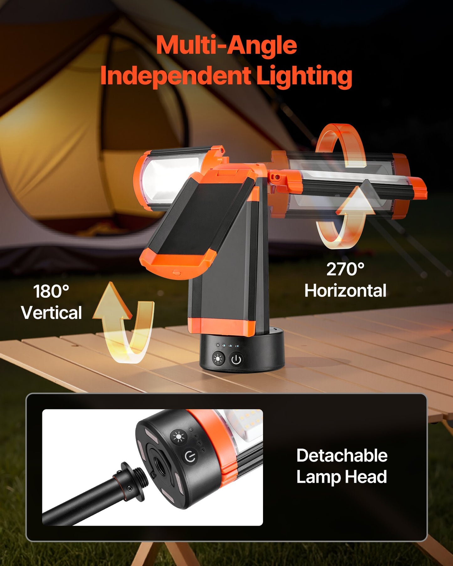 LED-arbetslampa med stativ, 10Ah, laddningsbar sladdlös campinglampa, med 3 lamphuvuden, avtagbart stativ, 2200 lumen 3000K-6500K dimbar, bärbar byggbelysning för arbetsplatsen