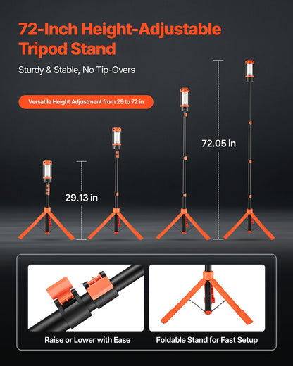LED-arbetslampa med stativ, 10Ah, laddningsbar sladdlös campinglampa, med 3 lamphuvuden, avtagbart stativ, 2200 lumen 3000K-6500K dimbar, bärbar byggbelysning för arbetsplatsen