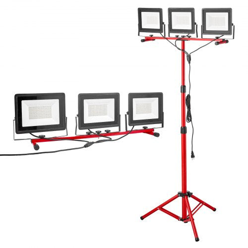 LED Work Light with Stand, 15000 Lumens, Three-Head Portable Camping Light with Individual Switch, Tripod Stand, 3.3 m Power Cord, for Indoor Outdoor Job Site Construction, IP65 Waterproof