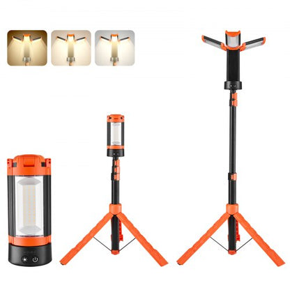 LED Work Light with Stand, 6Ah, Rechargeable Cordless Camping Light, with 3 Lamp Heads, Detachable Tripod Stand, 2200 Lumens 3000K-6500K Dimmable, Portable Construction Lighting for Job Site