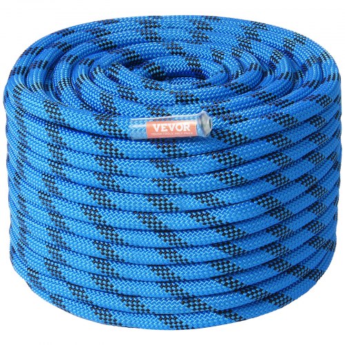 12,7 mm statiskt klätterrep, 38 m (125 fot) utomhusklätterrep 30 kN brottspänning, fiberrep med stålkarbinhakar för flykt, firning, brandräddning, blå