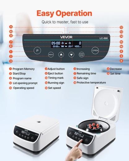 Centrifugmaskin, 100-2100xg RCF elektrisk laboratoriecentrifugmaskin med 1 rotor för 2/5/10/15/50 ml rörkapacitet, låg hastighet 500-4000 rpm med timer, används ofta i olika experiment