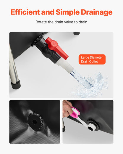 Fiskdamm i kanvas, 126,8 gallon ovanmarksdamm, hopfällbar PVC-koi-akvarie, rektangulärt guldfiskakvarie med stabil ram och dräneringsventil, för vattenbruk, koi-odling och bevattning (svart)