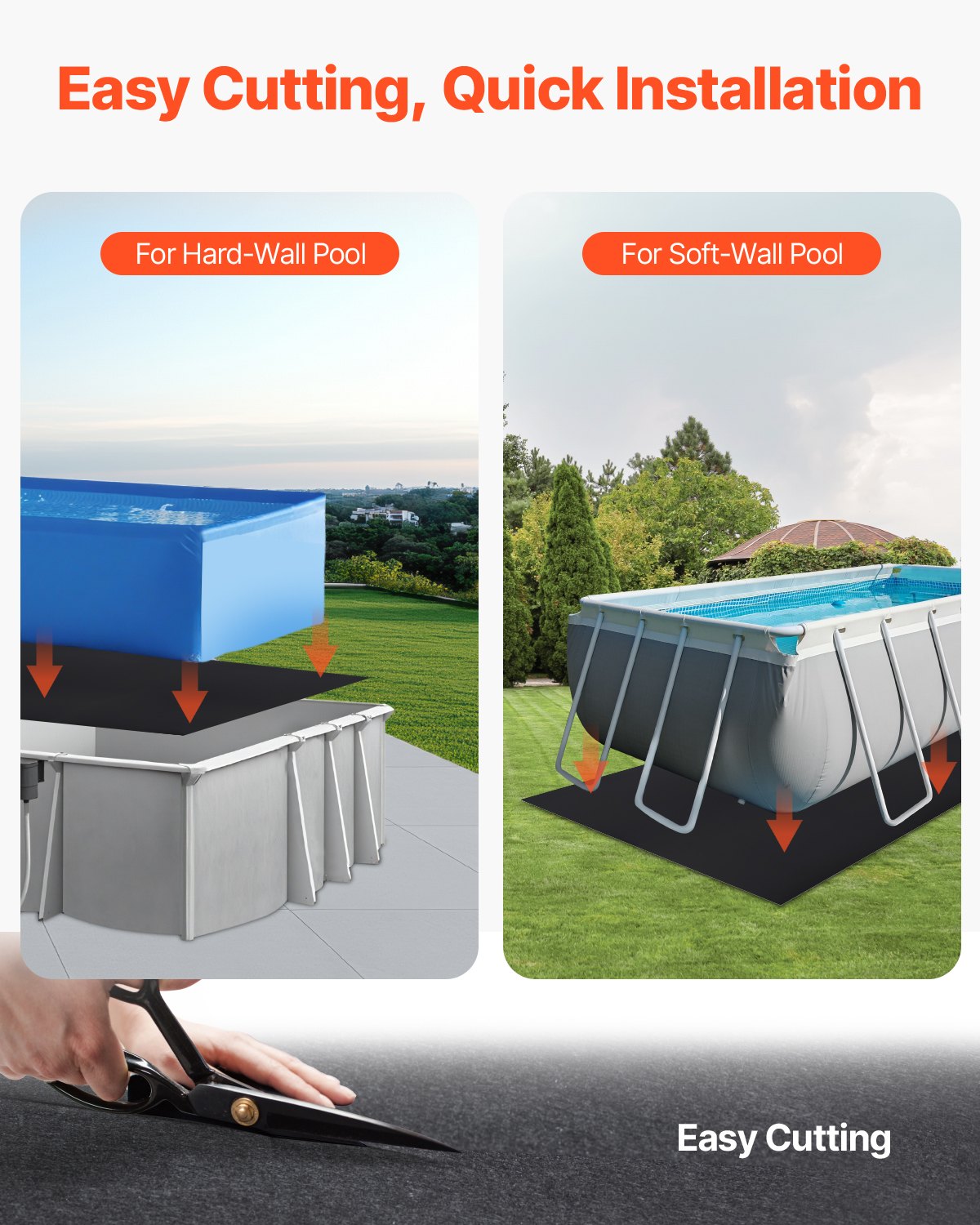 Rektangulär poolmatta, 3,6 x 7,2 m poolmatta för ovanmarkspooler, extra tjock poolmatta, förhindrar punkteringar, underlag av återvunnet geotextilmaterial, förlänger fodrets livslängd