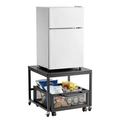 Mini Fridge Stand with Storage, 198 lbs Mini Fridge Table with Movable Storage Cart & Swivel Wheels, Beverage Refrigerator Stand for Coffee Bar, Mini Fridge Organizer for Office Home Dorm, Black