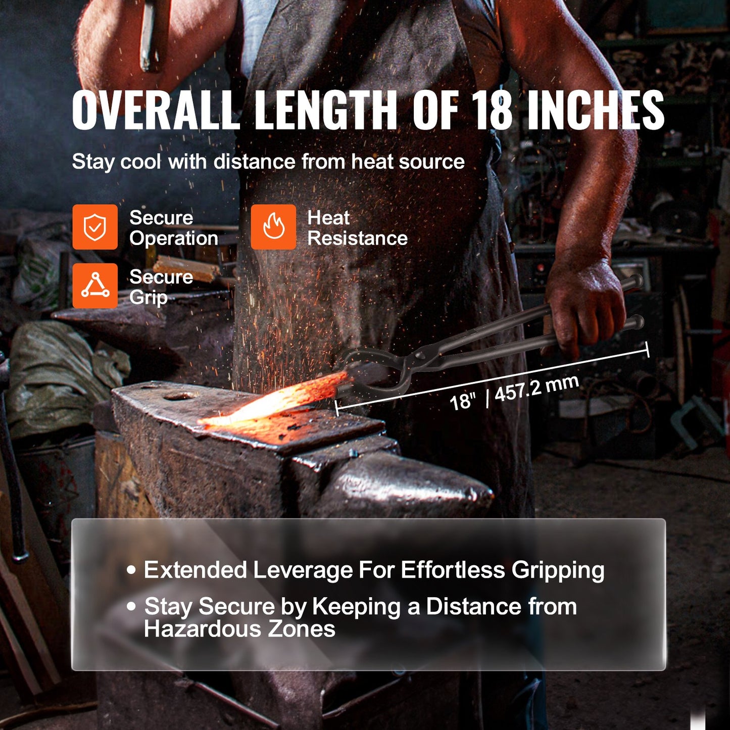 Smedtänger, 45,7 cm 4 st, V-bitsbulttänger, Wolf Jaw-tänger, Z-V-bitstänger och griptänger, smidstänger i kolstål med A3-stålnitar, för nybörjare och erfarna smeder, kling- och kling-smeder