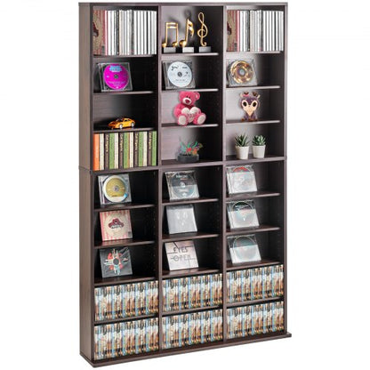 Mediaförvaringsskåp, 9-lagers DVD-hylla Rymmer upp till 756 CD-skivor, Justerbara CD-hyllor 27 fack, Skyddar och organiserar musik-, film-, videospel- eller memorabiliasamlingar, Espresso