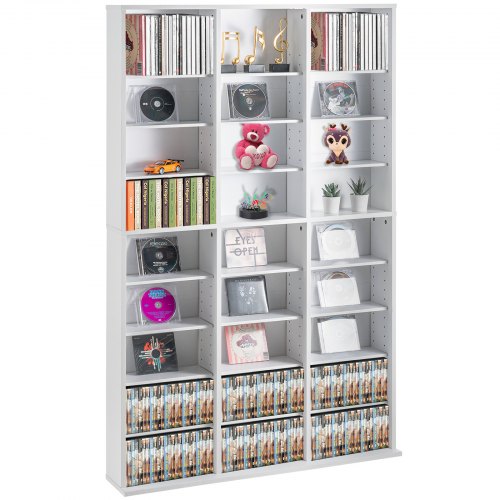 Mediaförvaringsskåp, 9-lagers DVD-hylla Rymmer upp till 756 CD-skivor, Justerbara CD-hyllor 27 fack, Skyddar och organiserar musik-, film-, videospel- eller memorabiliasamlingar, Vit