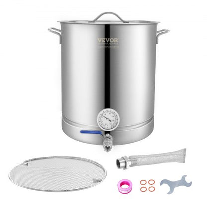 Rostfri vattenkokare, 60,6 l bryggkanna, trelagers botten för öl, bryggkanna, hembryggningstillbehör inkluderar lock, handtag, termometer, kulventil, filter, filterbricka