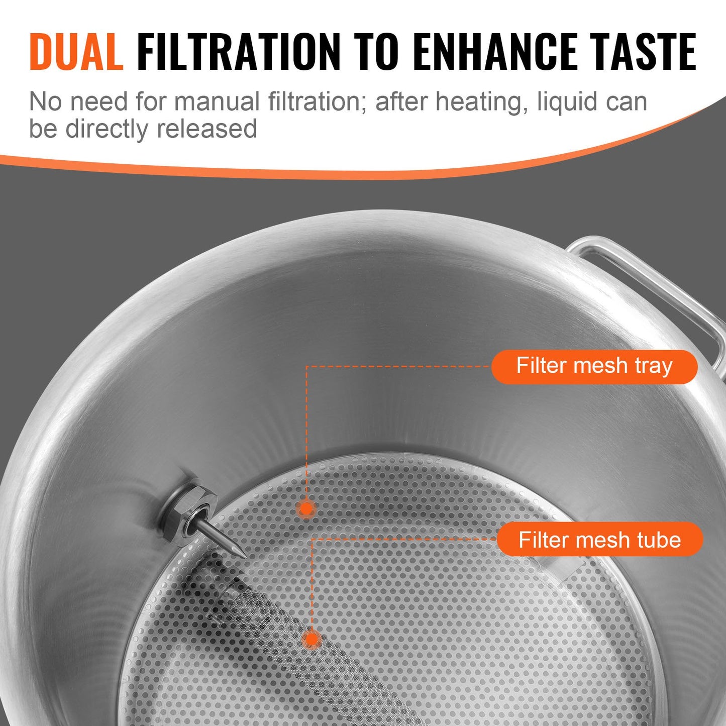 Stainless Steel Kettle, 18.9 L Brewing Pot, Tri Ply Bottom for Beer, Brew Kettle Pot, Home Brewing Supplies Includes Lid, Handle, Thermometer, Ball Valve Spigot, Filter, Filter Tray