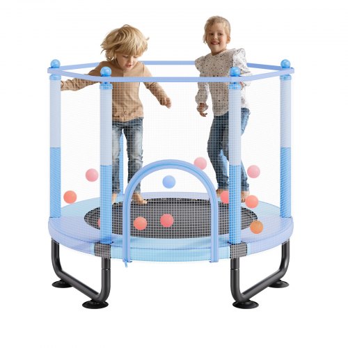 60" barnstudsmatta, 1,5 meter inomhus- och utomhusstudsmatta, mini-studsmatta för småbarn med säkerhetsnät och basketkorg, födelsedagspresenter och julleksaker för barn från 3 år, blå