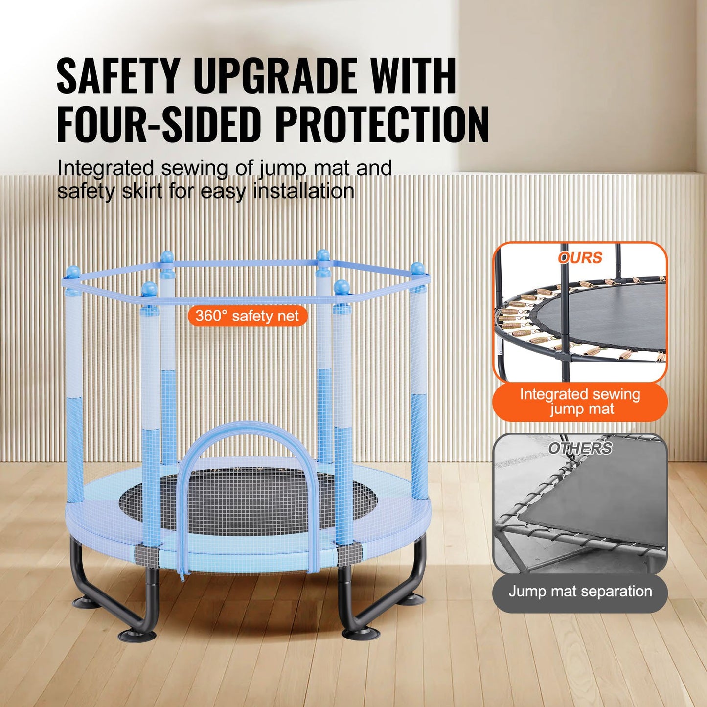 60" barnstudsmatta, 1,5 meter inomhus- och utomhusstudsmatta, mini-studsmatta för småbarn med säkerhetsnät och basketkorg, födelsedagspresenter och julleksaker för barn från 3 år, blå