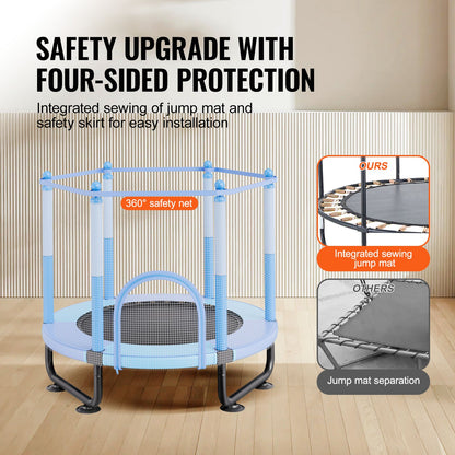 60" barnstudsmatta, 1,5 meter inomhus- och utomhusstudsmatta, mini-studsmatta för småbarn med säkerhetsnät och basketkorg, födelsedagspresenter och julleksaker för barn från 3 år, blå