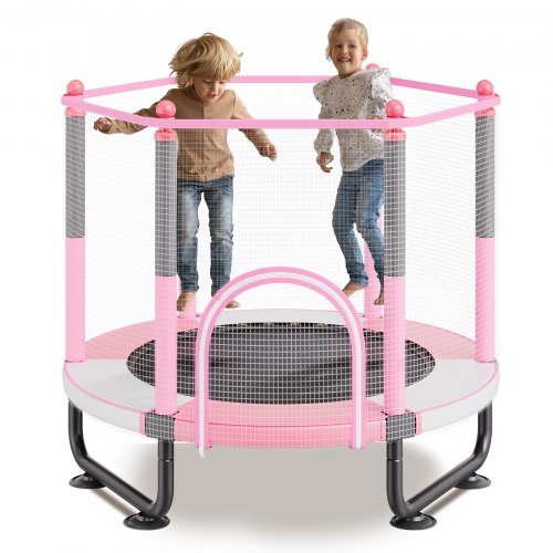 60" barnstudsmatta, 1,5 meter inomhus- och utomhusstudsmatta, mini-studsmatta för småbarn med säkerhetsnät och basketkorg, födelsedagspresenter, julleksaker för barn från 3 år, rosa