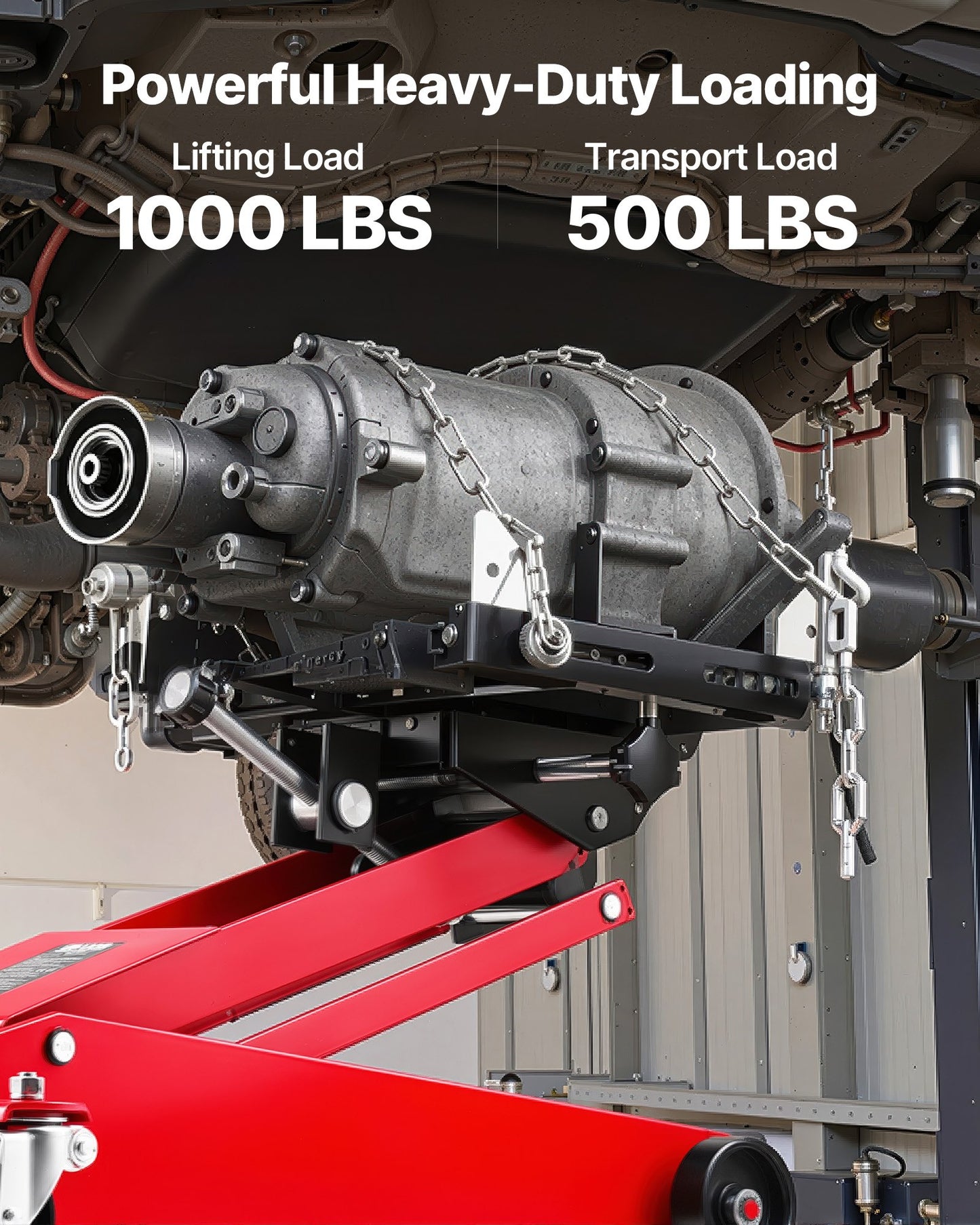 Lågprofilsdomkraft, 1000 lbs / 0,45 ton lyftkapacitet Teleskopisk domkraft med transmission, 16–64 cm lyfthöjd, 360° svängbara framhjul, kraftig lyftanordning för garage, verkstad