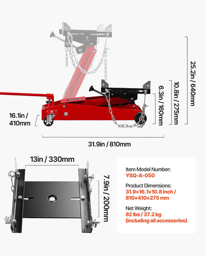 Lågprofilsdomkraft, 1000 lbs / 0,45 ton lyftkapacitet Teleskopisk domkraft med transmission, 16–64 cm lyfthöjd, 360° svängbara framhjul, kraftig lyftanordning för garage, verkstad
