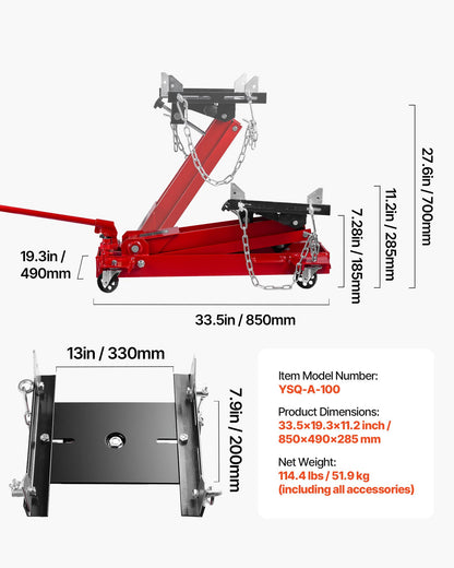 Lågprofilsdomkraft, 1 ton lyftkapacitet, teleskopisk transmission, lyfthöjd 46–70 cm, flexibla 360° svänghjul, kraftig lyftanordning för garage, verkstad