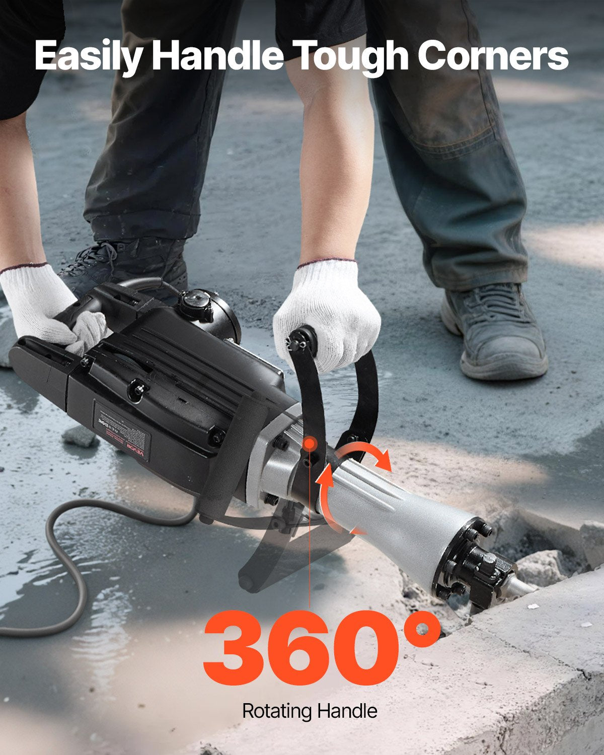 Rivningshammare, 2800 W kraftfull elektrisk tryckluftshammare, 1200 slag/min betongbrytare med spetsmejsel, plattmejsel, bärväska, handskar, för betong, vägg, tegel, kakel och grund