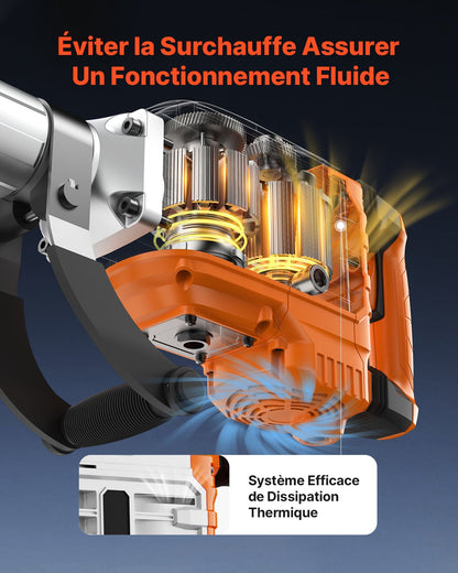 Rivningslyft, 3500W lyfthammare för betong, 1900 slag/min kraftig elektrisk lyfthammare, 2 st mejsel med handskar och 360°C vridbart framhandtag för schaktning och håltagning