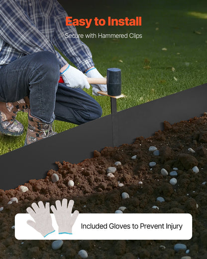 Stålkantlist, 4-pack 40 x 6 tum rostbeständig metallkantlist, böjbar trädgårdskant, kraftig gräsmatta, lätt att installera, rabattgångavdelare svart