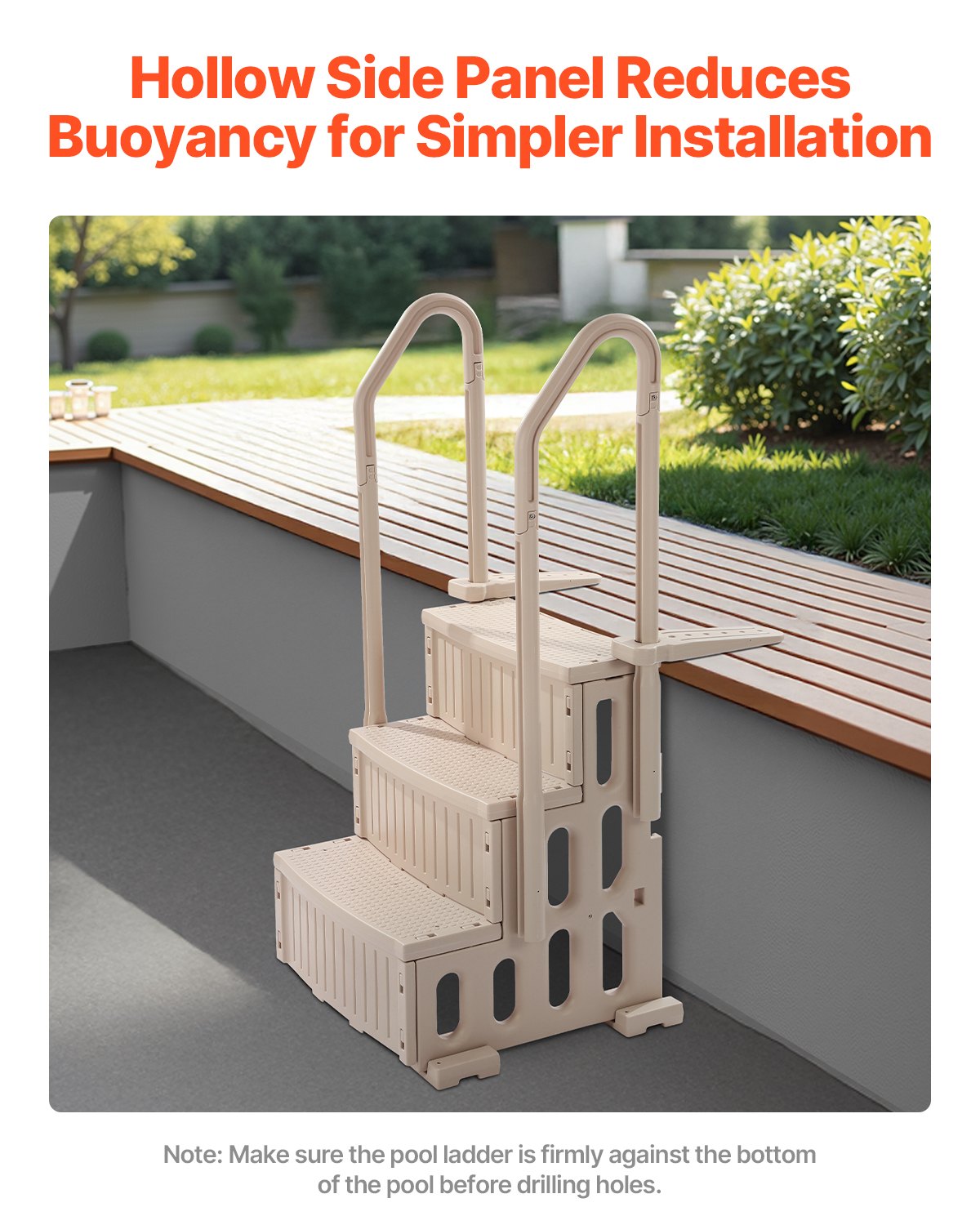 Poolstege, 3-stegs dubbla ledstänger med halkfria, kraftiga steg, max lastkapacitet 180 kg, för 90-122 cm nedgrävda och ovanmarkspooler på alla typer av däckytor, taupe