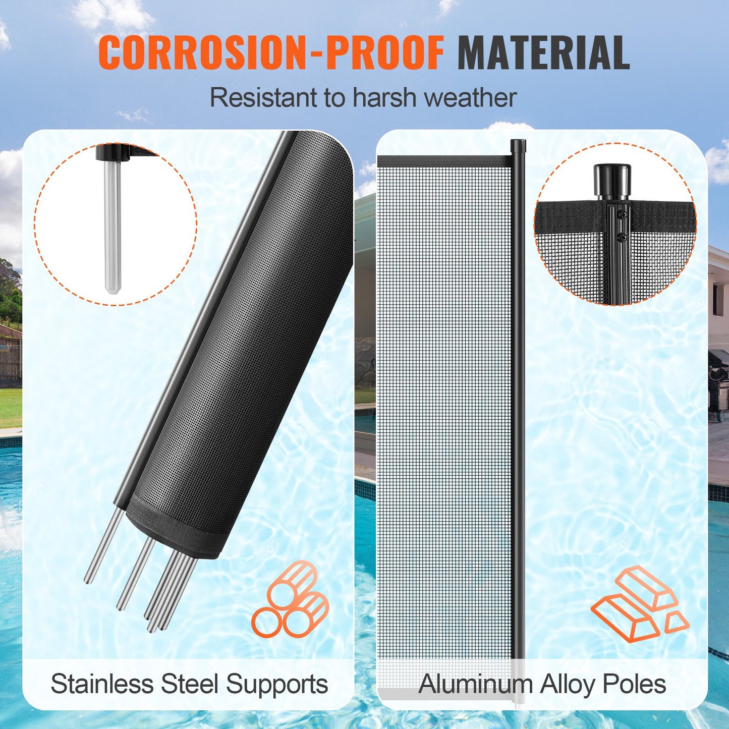 Pool Fence, 1.21 × 32.91 m Pool Fences for Inground Pools, Removable Child Safety Pool Fencing, Easy DIY Installation Swimming Pool Fence, 340gms Teslin PVC Pool Fence Mesh Protects Kids and Pets