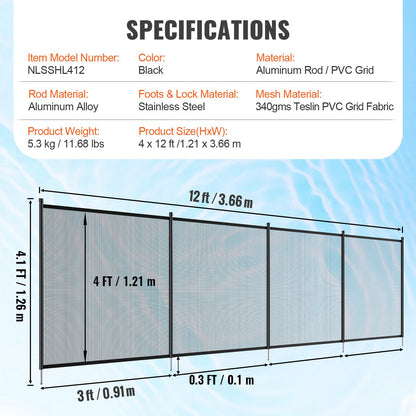 Poolstaket, 1,2 x 3,7 m poolstaket för nedgrävda pooler, avtagbart barnsäkert poolstaket, enkel gör-det-själv-installation av poolstaket, 340 g Teslin PVC-poolstaketnät skyddar barn och husdjur