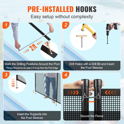 Poolstaket, 4 x 96 fot poolstaket för nedgrävda pooler, avtagbart barnsäkert poolstaket, enkel gör-det-själv-installation av poolstaket, 340 g Teslin PVC-poolstaketnät skyddar barn och husdjur