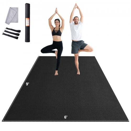 Träningsmatta, halkfri yogamatta med hög densitet, träningsyogamatta för män och kvinnor, fitness- och träningsmatta med väska och bärrem, för alla typer av hemmayoga, pilates och golvträning (9x6ft)