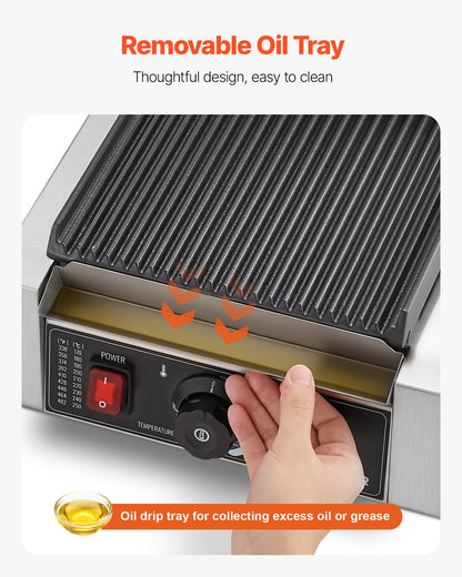 Kommersiell paninigrill, 1800W elektrisk smörgåspaninimaskin, pressgrill i rostfritt stål med handtag och temperaturkontroll, platt emaljplatta 22x23 cm, för hamburgare, biff och bacon
