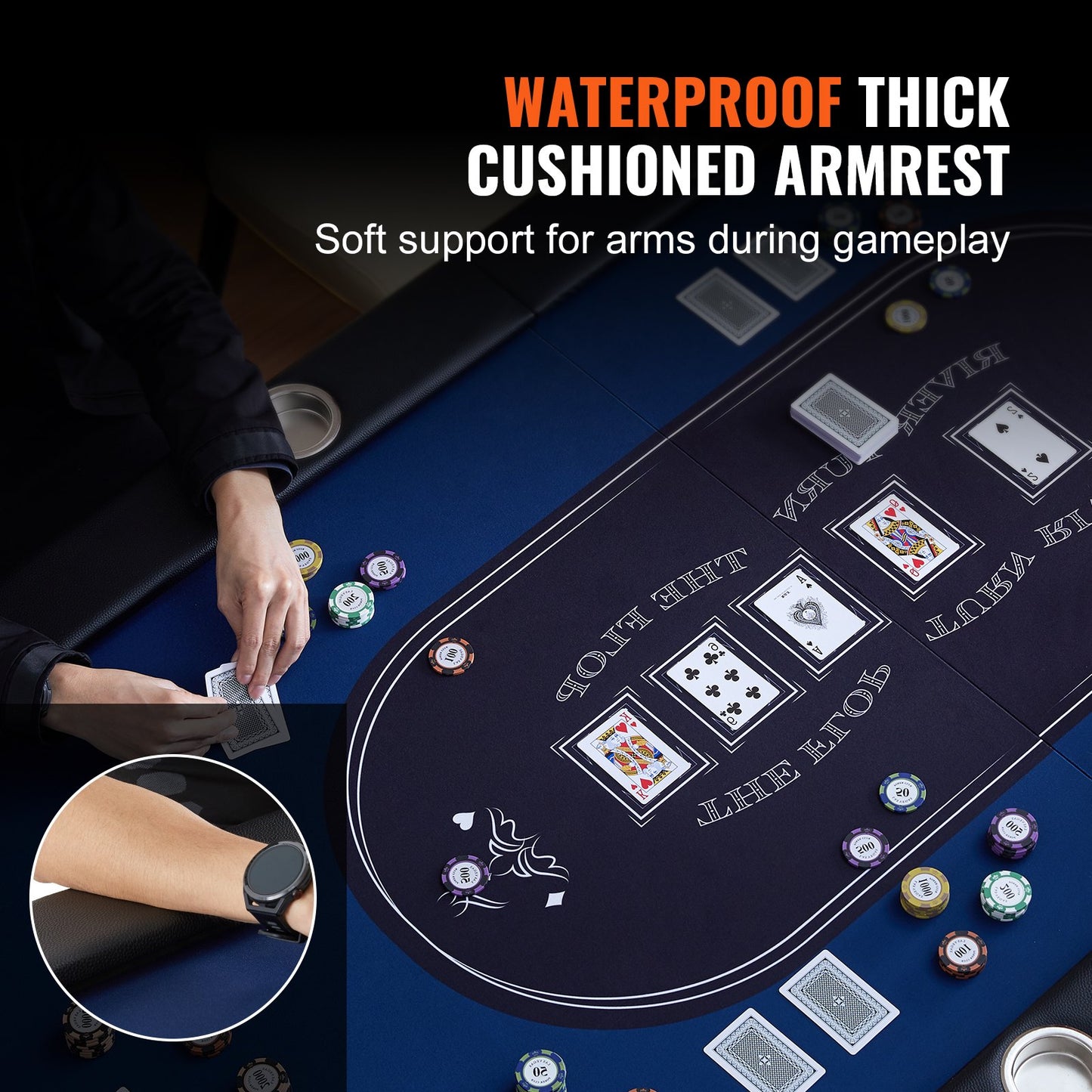 Hopfällbart pokerbord för 8 spelare, Blackjack Texas Holdem pokerbord med vadderade skenor och mugghållare i rostfritt stål, bärbart hopfällbart kortspelsbord, 1830 mm ovalt kasinobord