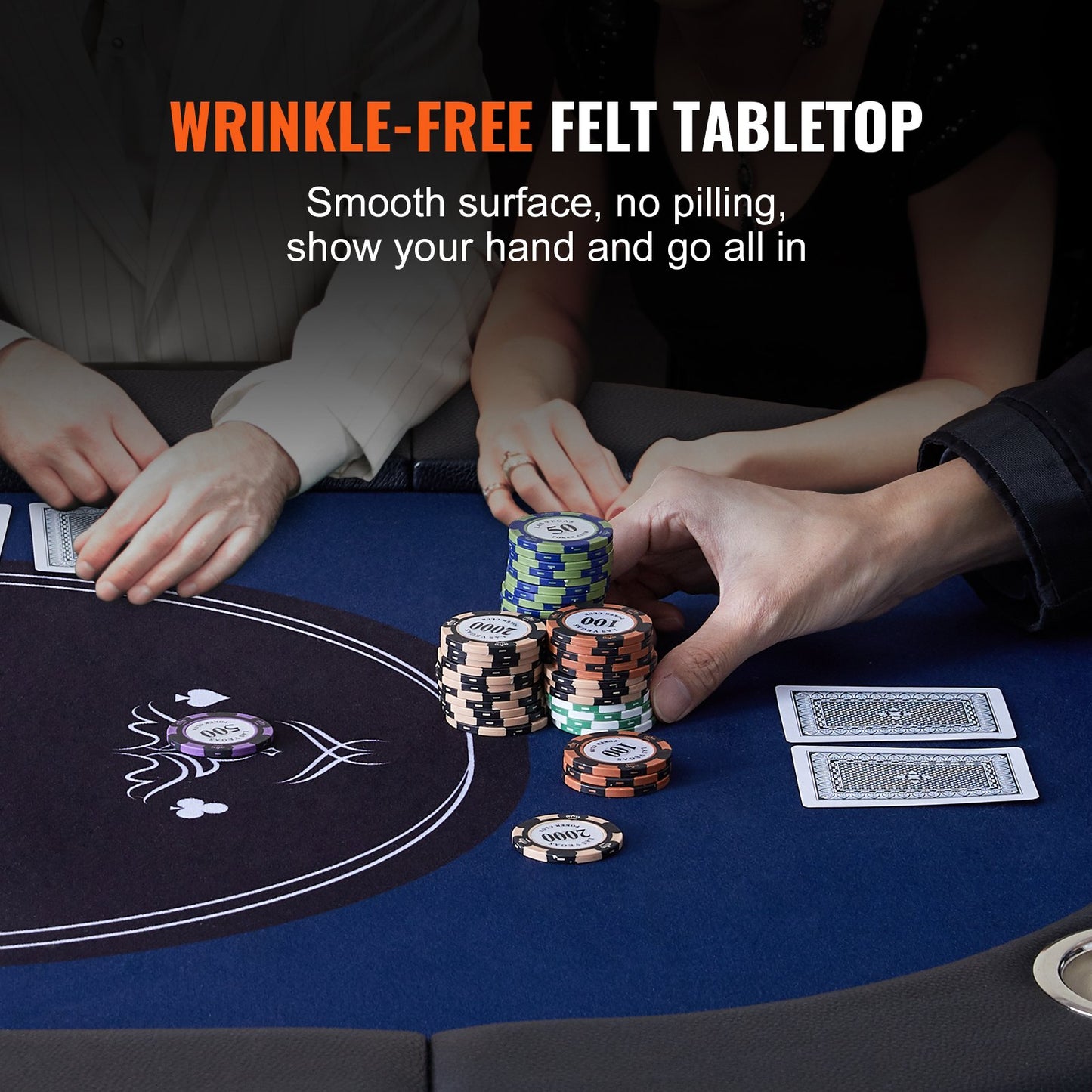 Hopfällbart pokerbord för 8 spelare, Blackjack Texas Holdem pokerbord med vadderade skenor och mugghållare i rostfritt stål, bärbart hopfällbart kortspelsbord, 1830 mm ovalt kasinobord