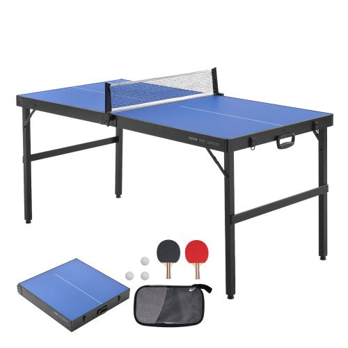 Pingisbord, medelstort bordtennisspel, inomhusbordtennisbord i MDF, hopfällbart och bärbart komplett pingisbordsset med nät, 2 paddlar, 3 bollar, bärväska, handtag (ingen montering krävs)