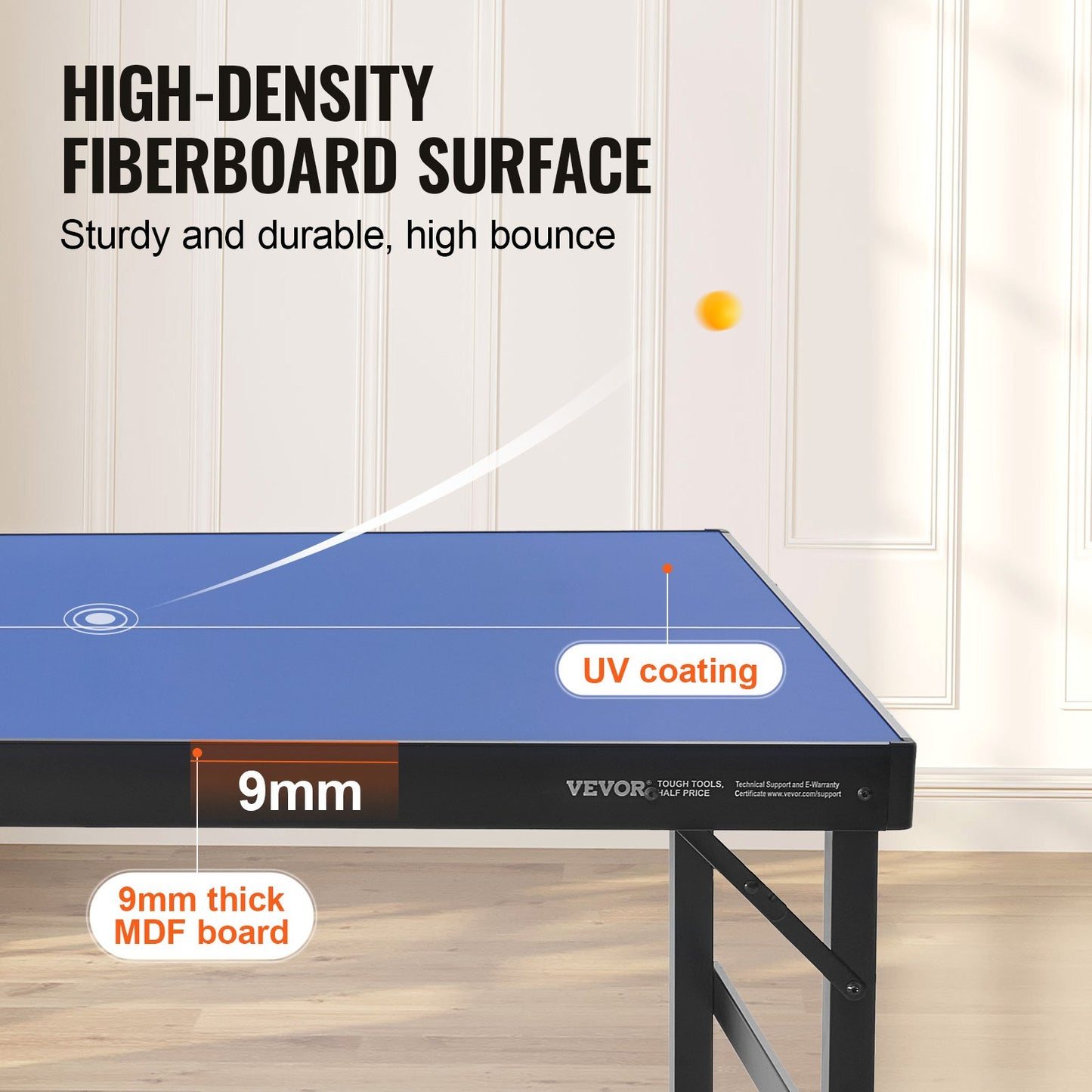 Pingisbord, medelstort bordtennisspel, inomhusbordtennisbord i MDF, hopfällbart och bärbart komplett pingisbordsset med nät, 2 paddlar, 3 bollar, bärväska, handtag (ingen montering krävs)