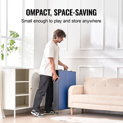 Pingisbord, medelstort bordtennisspel, inomhusbordtennisbord i MDF, hopfällbart och bärbart komplett pingisbordsset med nät, 2 paddlar, 3 bollar, bärväska, handtag (ingen montering krävs)
