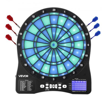 Elektronisk darttavla, LED-belyst darttavla med 48 spel och 500+ varianter, inkluderar 6 dartskaft med flights och 50 mjuka spetsar, LCD-skärm för cricketpoäng - stöder upp till 8 spelare