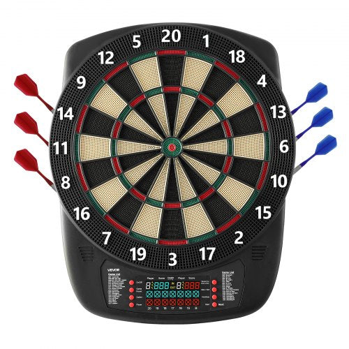 Elektronisk darttavla, 336 mm måldarttavla med 43 spel och 200+ varianter för upp till 8 spelare, 6 dartskaft med flights och 50 mjuka spetsar, LCD-färgskärm för spelrum för hemmafester