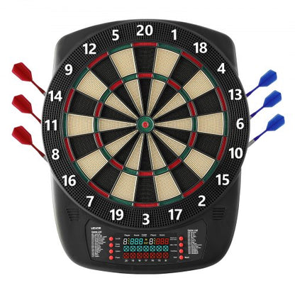Elektronisk darttavla, 336 mm måldarttavla med 43 spel och 200+ varianter för upp till 8 spelare, 6 dartskaft med flights och 50 mjuka spetsar, LCD-färgskärm för spelrum för hemmafester