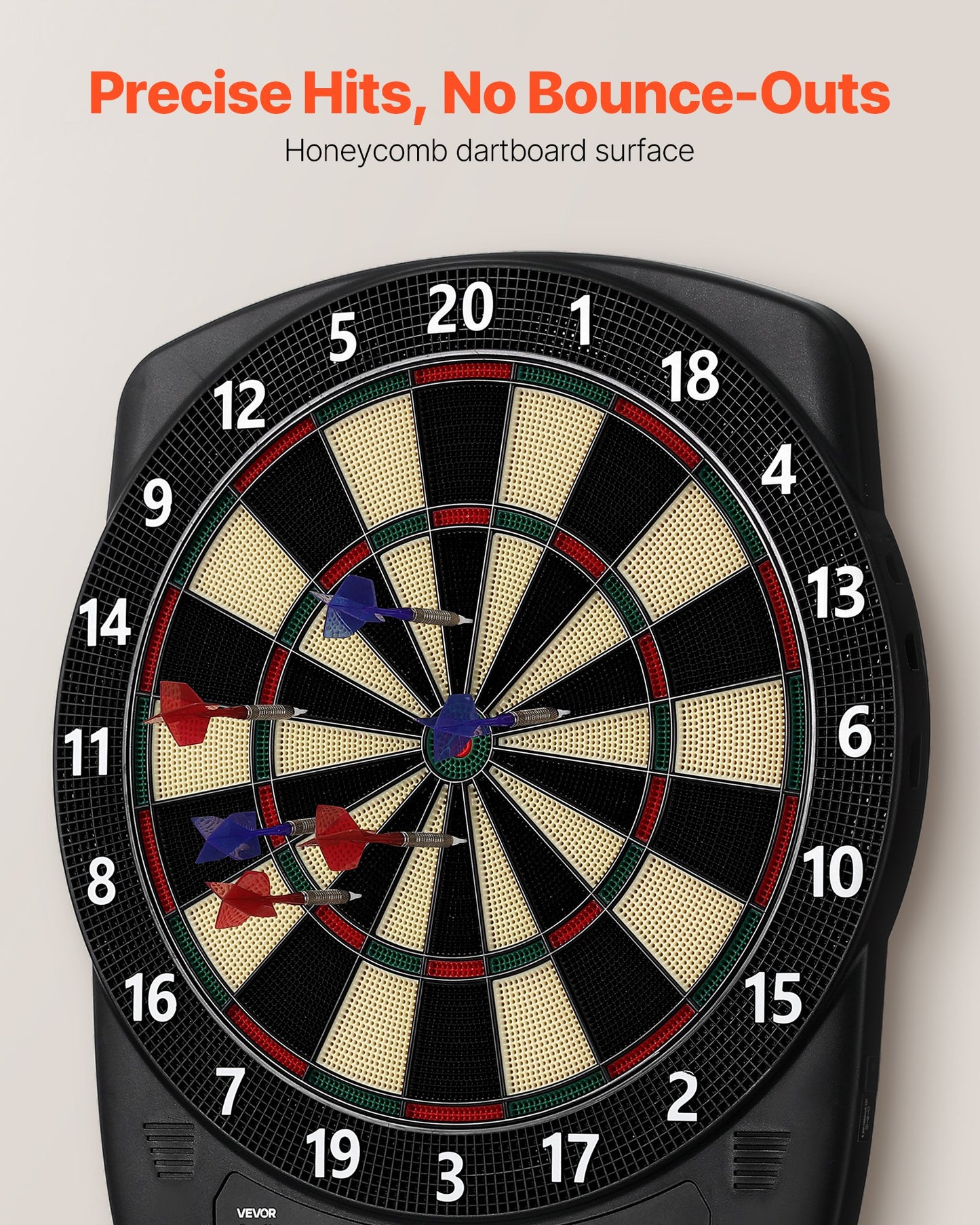 Elektronisk darttavla, 336 mm måldarttavla med 43 spel och 200+ varianter för upp till 8 spelare, 6 dartskaft med flights och 50 mjuka spetsar, LCD-färgskärm för spelrum för hemmafester